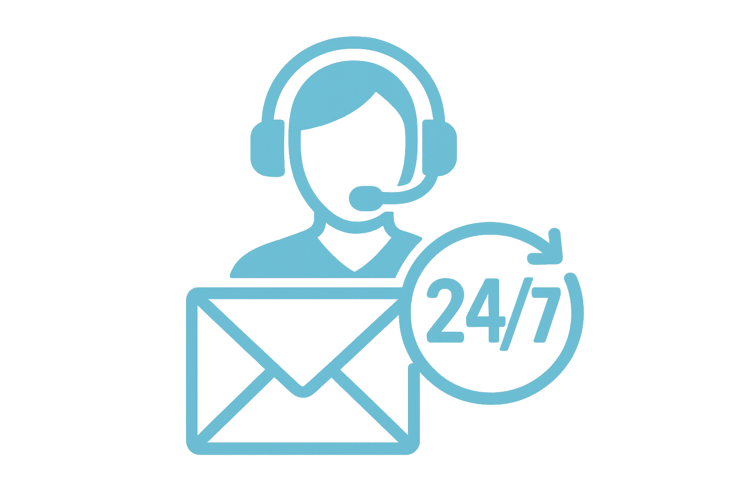 passendes icon für den Text "Kundenservice 24/7 per Email" mit der Farbe #7DBFD9 